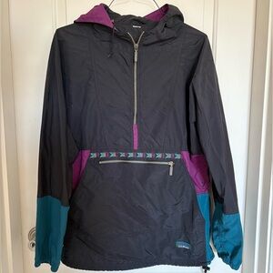 L.L. Bean Black and Teal Pullover Anorak Shell Jacket